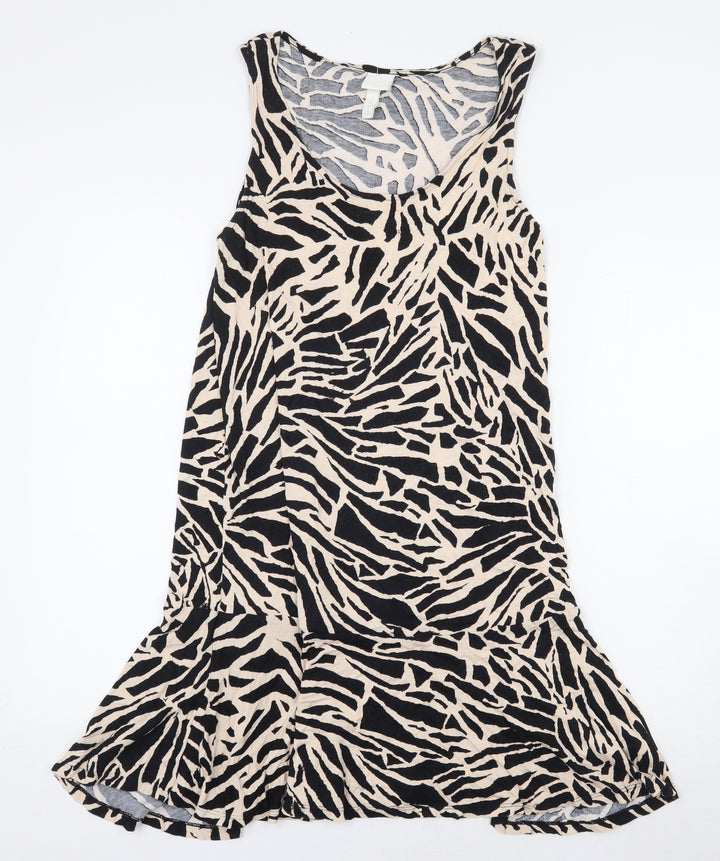 H&M Womens Black Animal Print Viscose Tank Dress Size S Scoop Neck Pullover