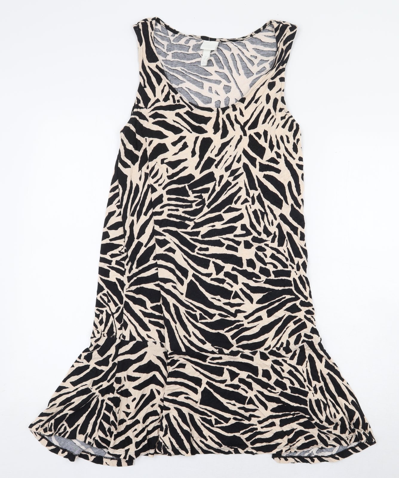 H&M Womens Black Animal Print Viscose Tank Dress Size S Scoop Neck Pullover