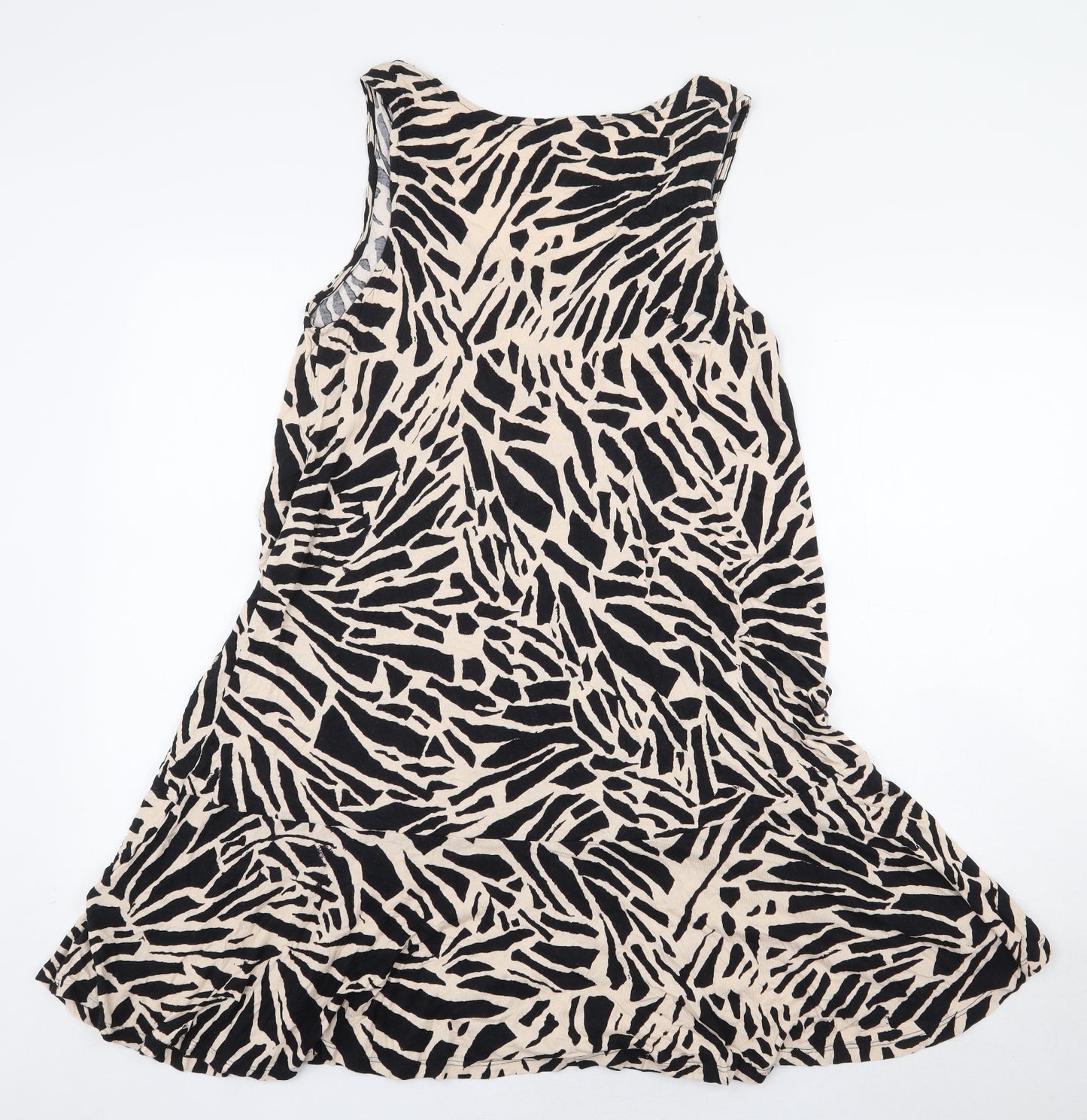 H&M Womens Black Animal Print Viscose Tank Dress Size S Scoop Neck Pullover