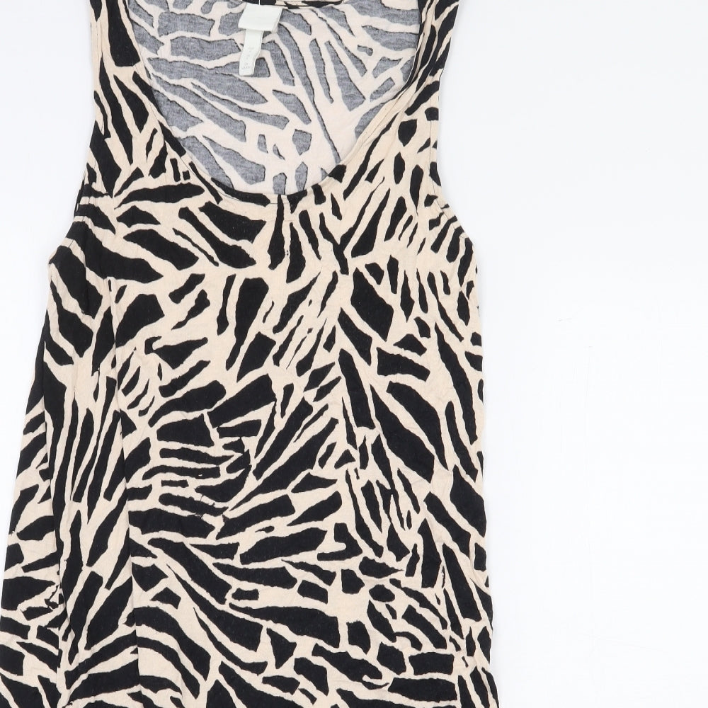 H&M Womens Black Animal Print Viscose Tank Dress Size S Scoop Neck Pullover