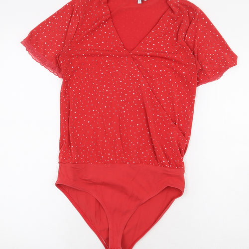 NEXT Womens Red Polka Dot Polyester Bodysuit One-Piece Size 6 Snap