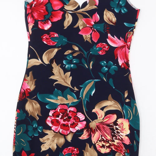 SheIn Womens Multicoloured Floral Polyester Mini Size XS V-Neck Pullover