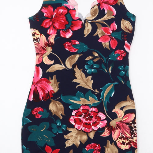SheIn Womens Multicoloured Floral Polyester Mini Size XS V-Neck Pullover