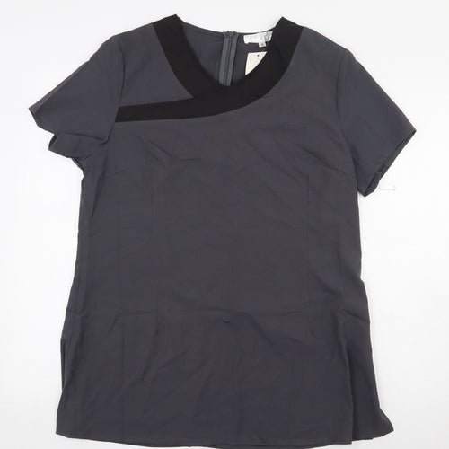 Paris Womens Grey Polyester Basic Blouse Size 16 V-Neck
