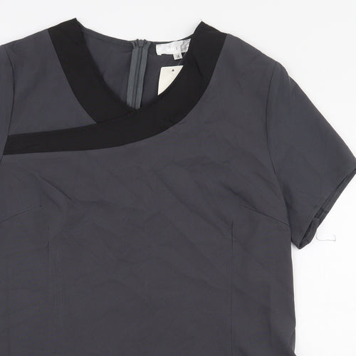Paris Womens Grey Polyester Basic Blouse Size 16 V-Neck