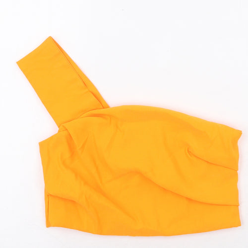 Zara Womens Orange Polyester Cropped Blouse Size M Off the Shoulder - One Strap