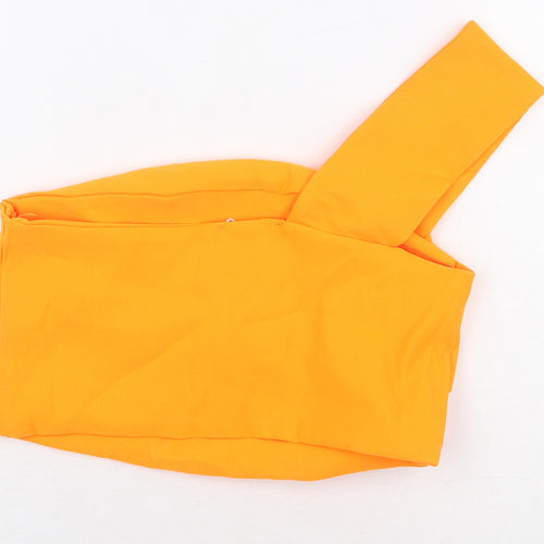 Zara Womens Orange Polyester Cropped Blouse Size M Off the Shoulder - One Strap