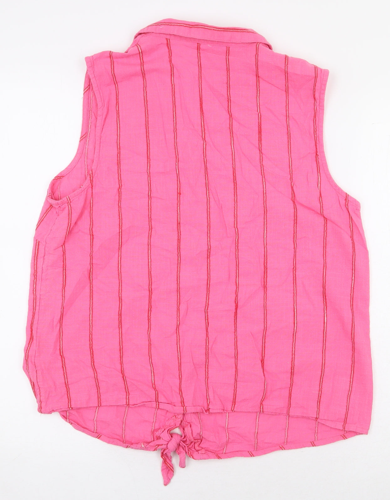 TU Womens Pink Striped 100% Cotton Basic Button-Up Size 16 Collared - Tie Front