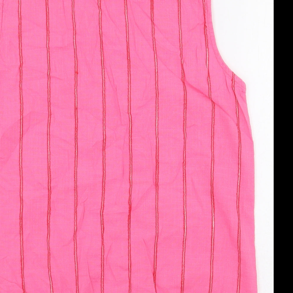 TU Womens Pink Striped 100% Cotton Basic Button-Up Size 16 Collared - Tie Front