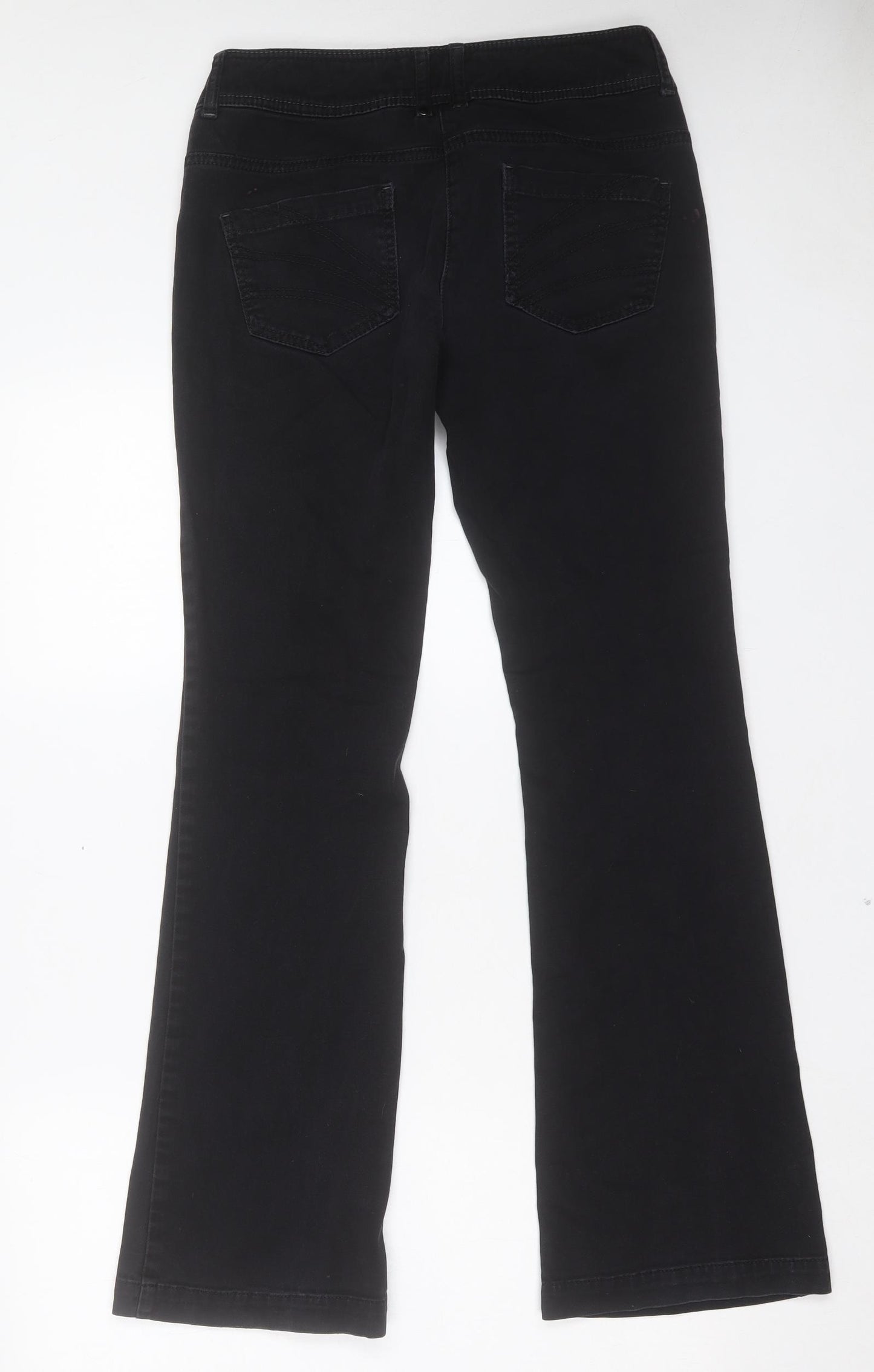 NEXT Womens Black Cotton Trousers Size 10 L32 in Slim Button