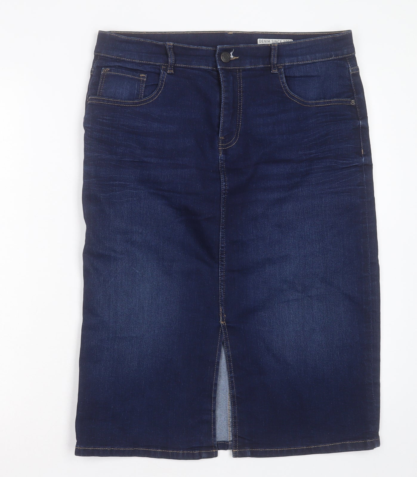 Marks and Spencer Womens Blue Cotton Straight & Pencil Skirt Size 14 Button