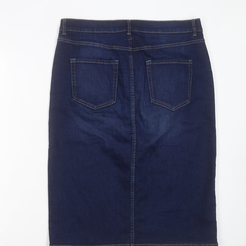Marks and Spencer Womens Blue Cotton Straight & Pencil Skirt Size 14 Button