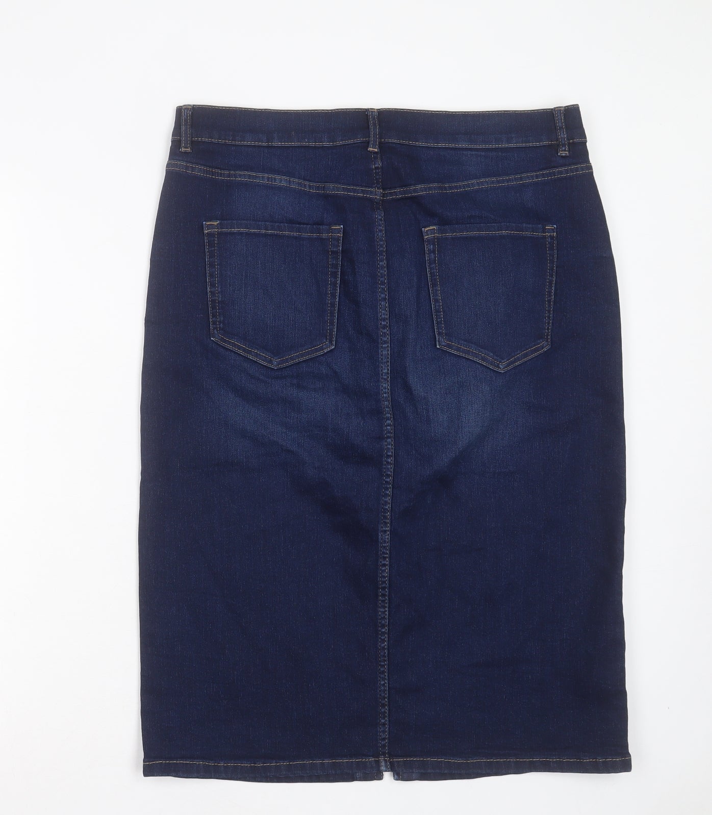 Marks and Spencer Womens Blue Cotton Straight & Pencil Skirt Size 14 Button