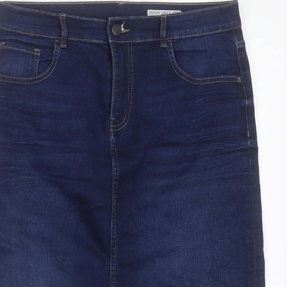 Marks and Spencer Womens Blue Cotton Straight & Pencil Skirt Size 14 Button