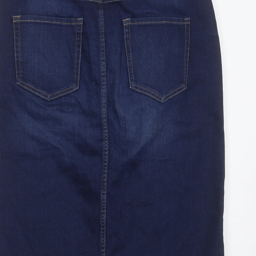 Marks and Spencer Womens Blue Cotton Straight & Pencil Skirt Size 14 Button