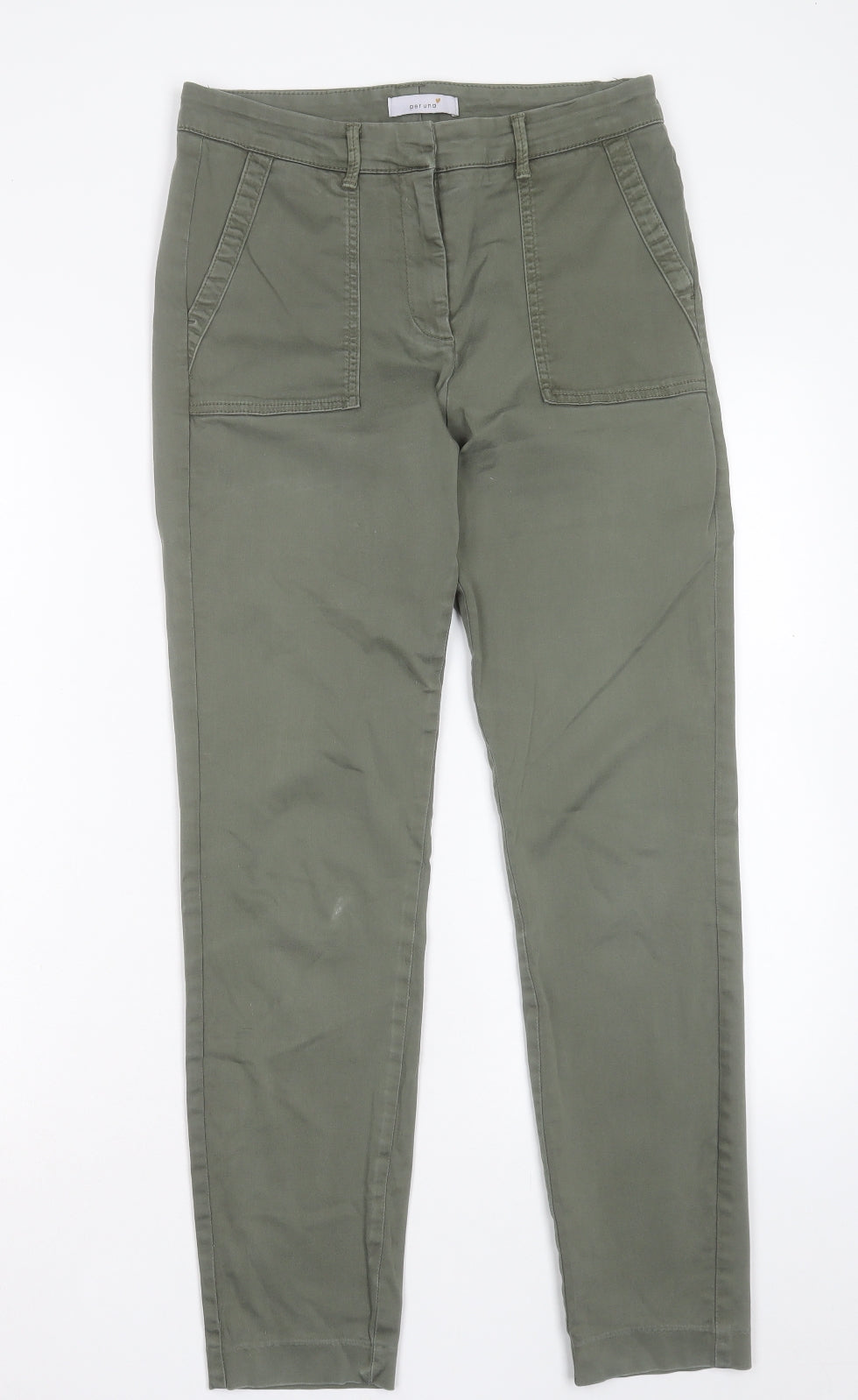 Per Una Womens Green Cotton Trousers Size 10 L29 in Regular Hook & Eye