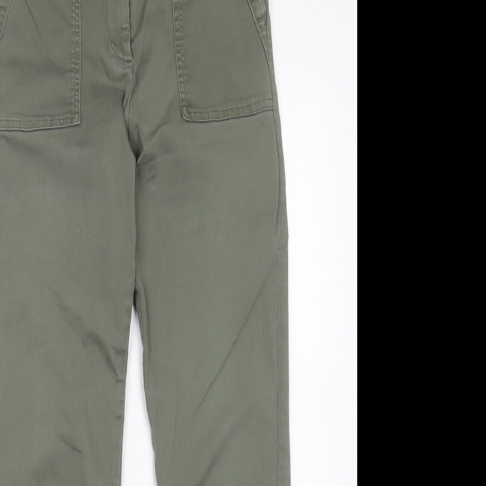 Per Una Womens Green Cotton Trousers Size 10 L29 in Regular Hook & Eye