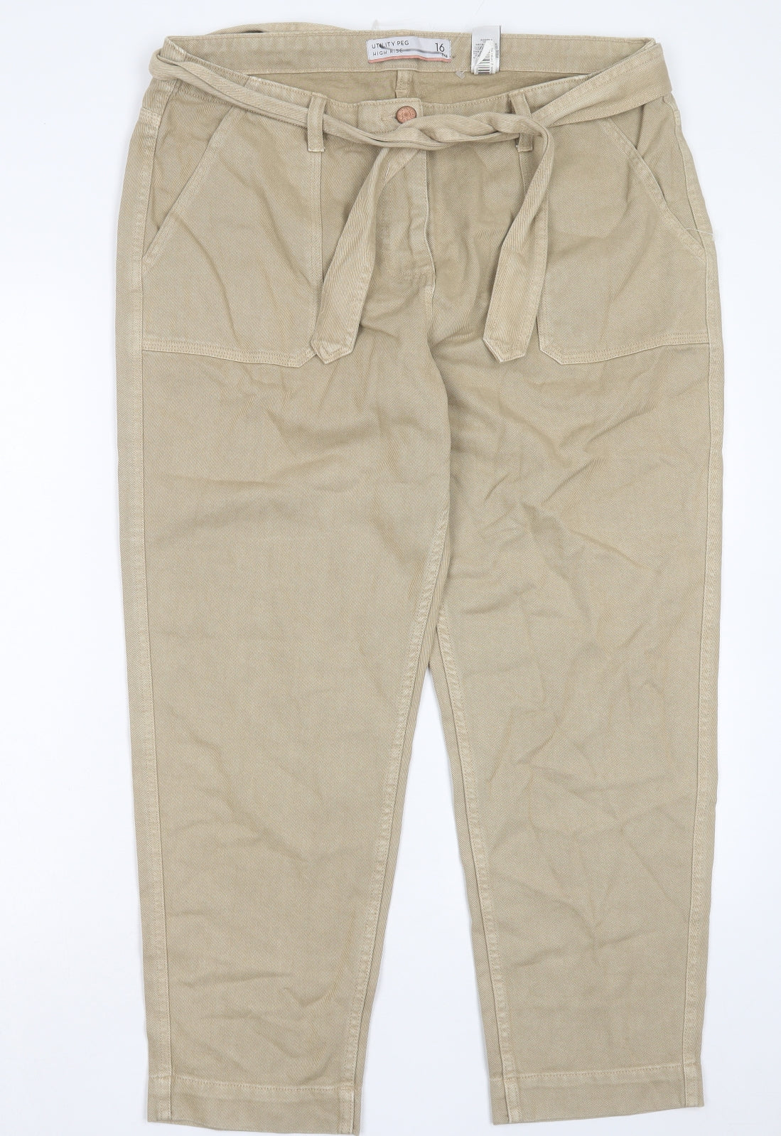 NEXT Womens Beige Cotton Straight Jeans Size 16 L27 in Regular Button