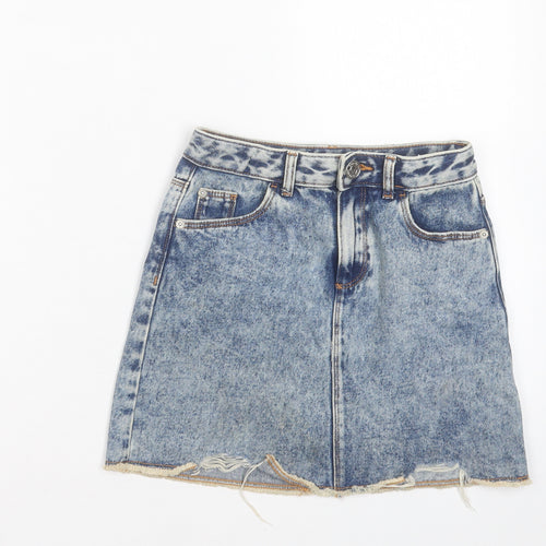 River Island Girls Blue Cotton A-Line Skirt Size 9 Years Regular Button