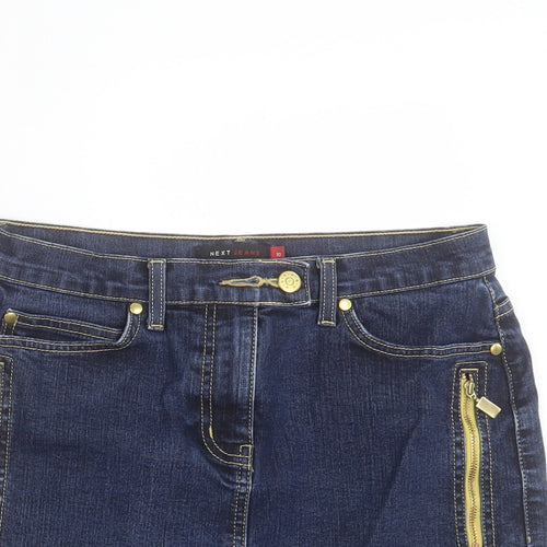 NEXT Womens Blue Cotton A-Line Skirt Size 10 Button