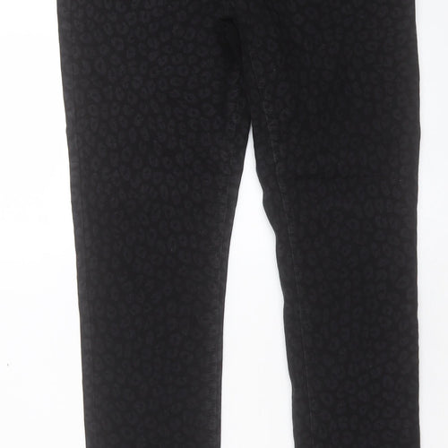 US Apparels Womens Black Animal Print Cotton Skinny Jeans Size 12 L31 in Regular Button