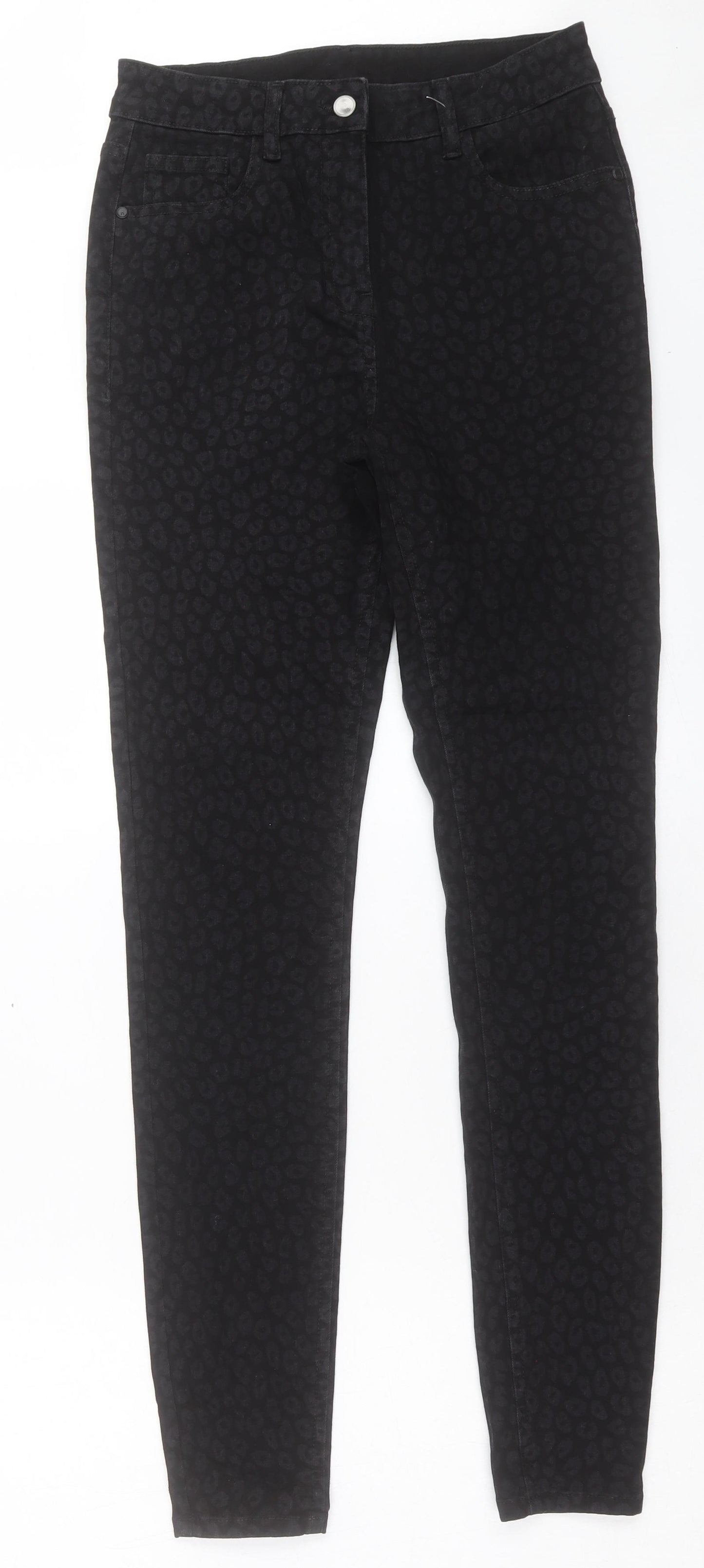 US Apparels Womens Black Animal Print Cotton Skinny Jeans Size 12 L31 in Regular Button