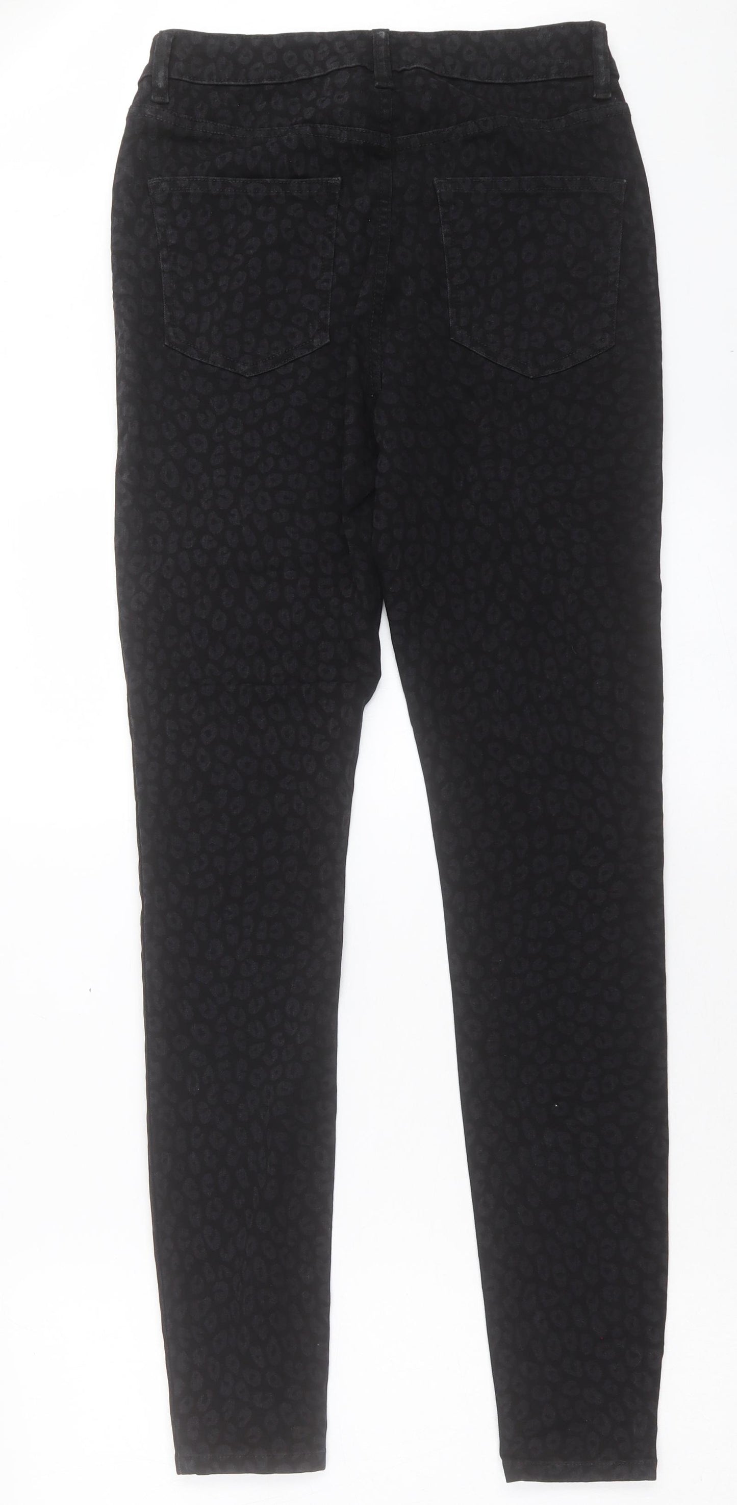 US Apparels Womens Black Animal Print Cotton Skinny Jeans Size 12 L31 in Regular Button