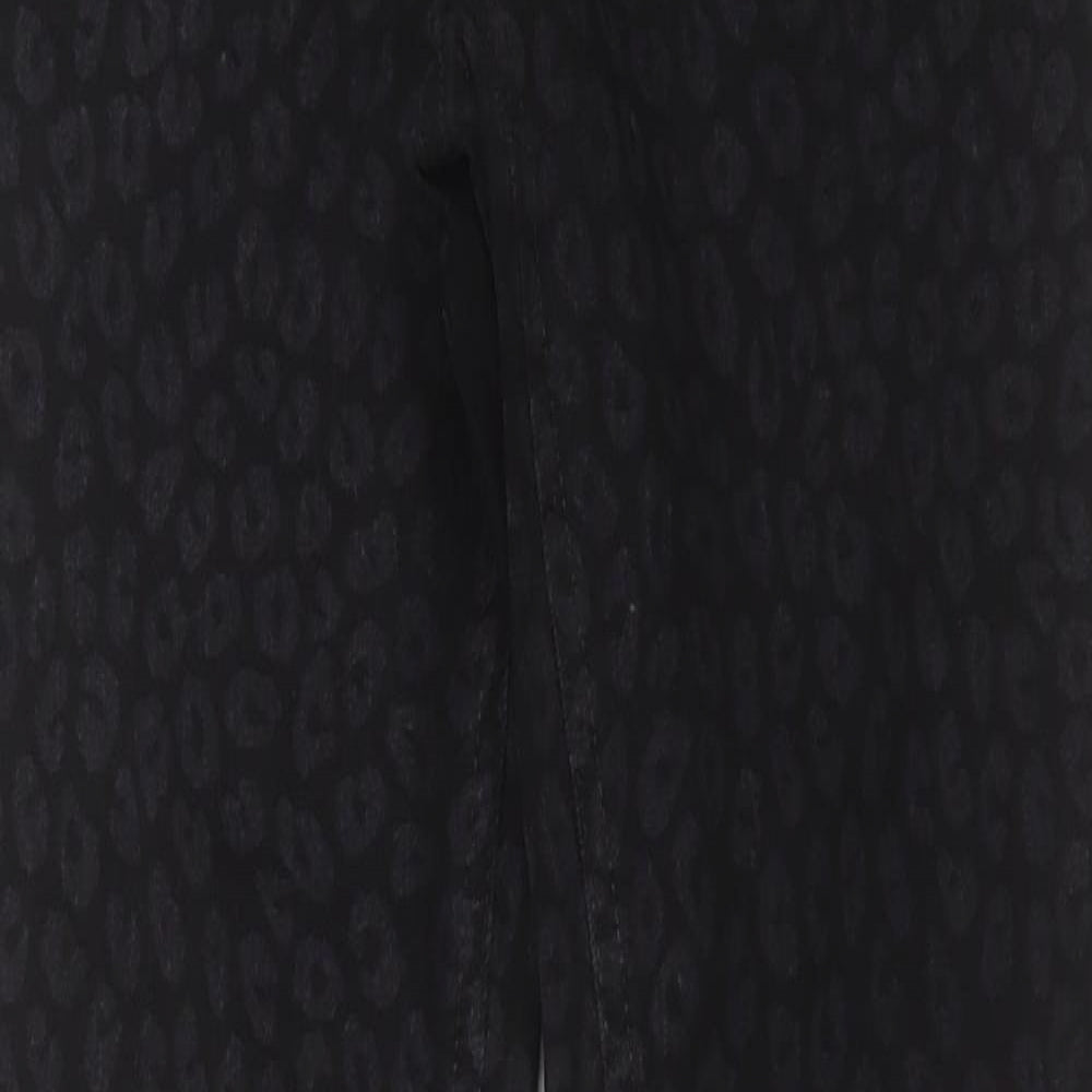 US Apparels Womens Black Animal Print Cotton Skinny Jeans Size 12 L31 in Regular Button