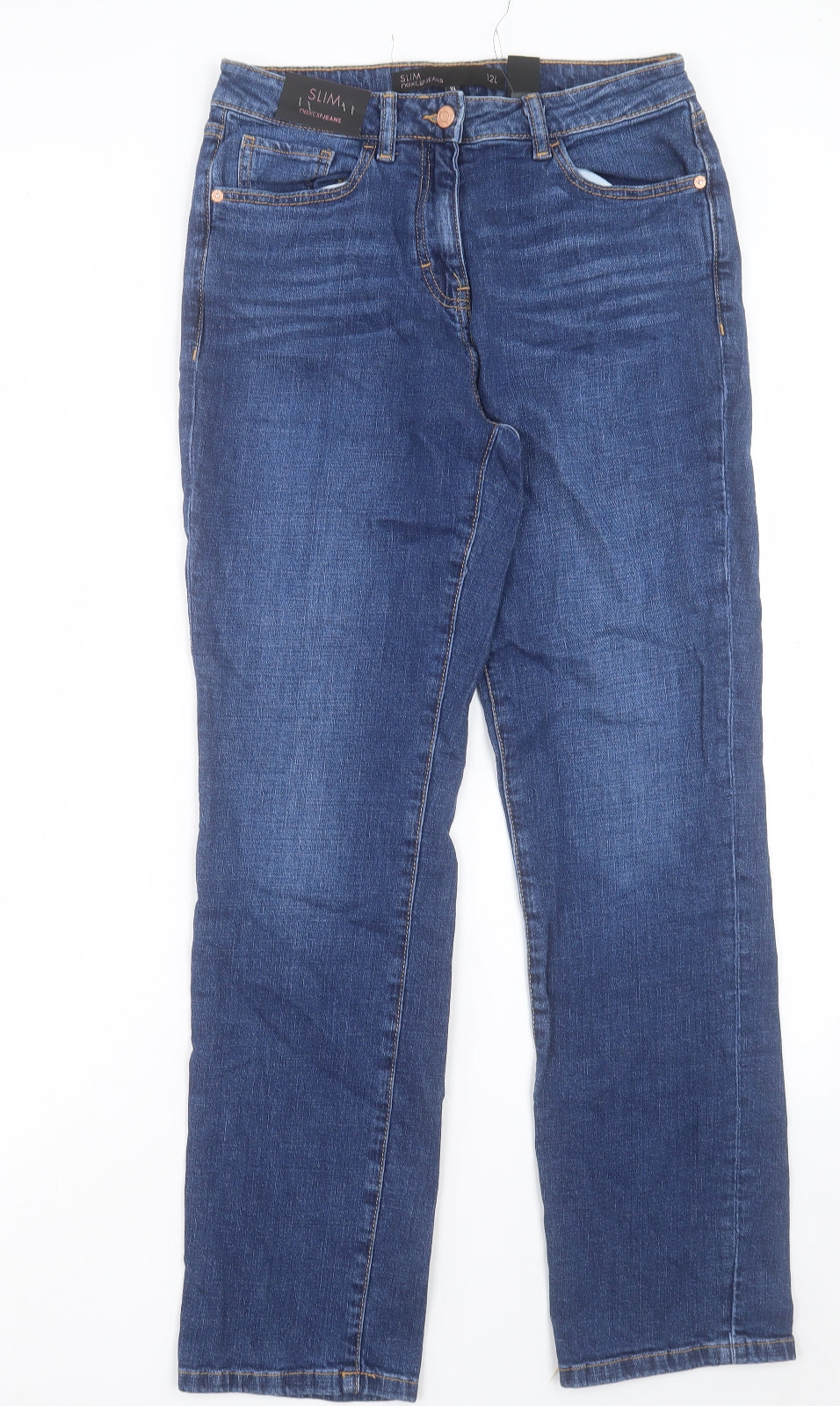 NEXT Womens Blue Cotton Straight Jeans Size 12 L31 in Slim Button
