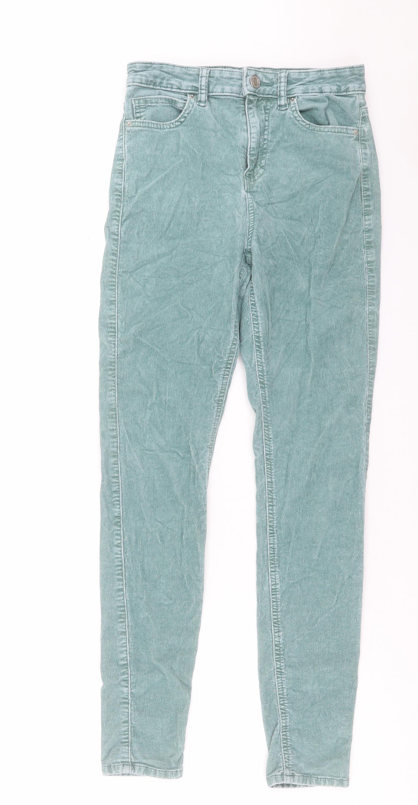 Marks and Spencer Womens Green Cotton Trousers Size 8 L28 in Regular Button