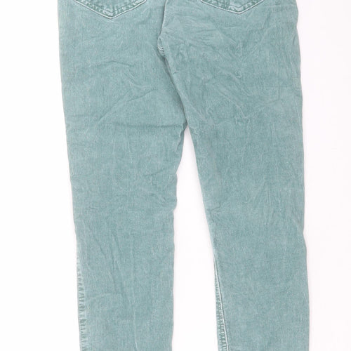 Marks and Spencer Womens Green Cotton Trousers Size 8 L28 in Regular Button