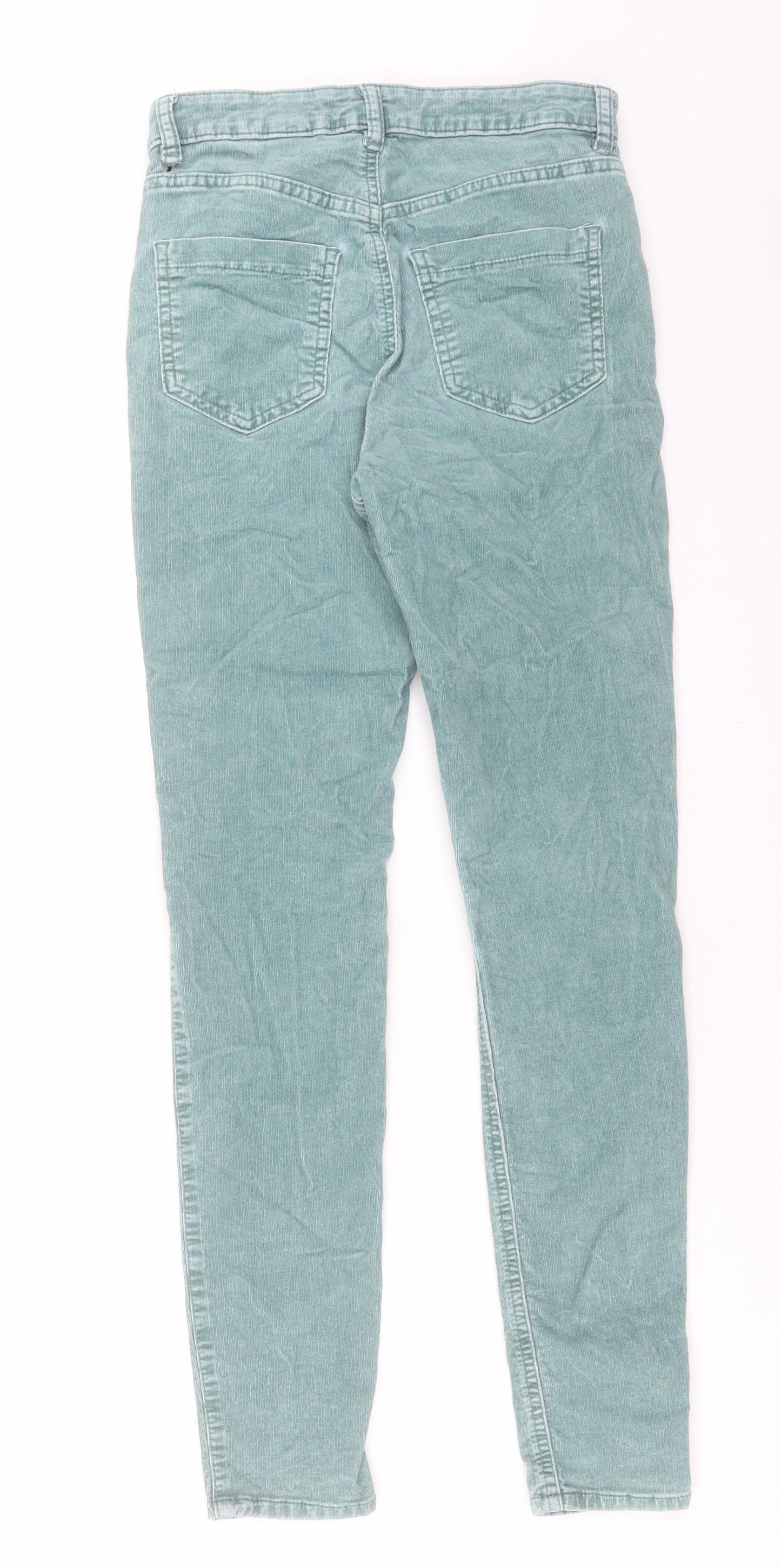 Marks and Spencer Womens Green Cotton Trousers Size 8 L28 in Regular Button
