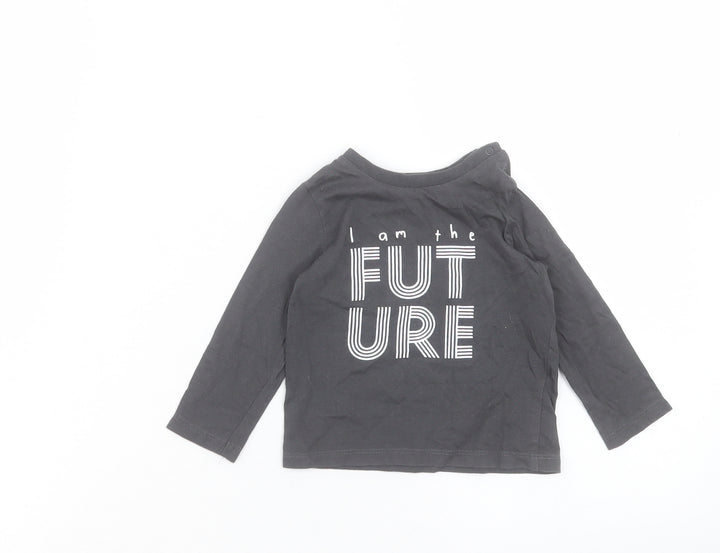 F&F Boys Grey Cotton Basic Casual Size 3-6 Months Crew Neck Button - I am the Future