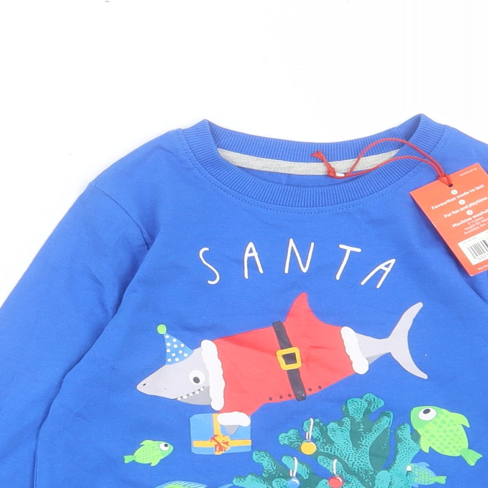Mini Club Boys Blue Cotton Basic Casual Size 2-3 Years Crew Neck Pullover - Santa Jaws