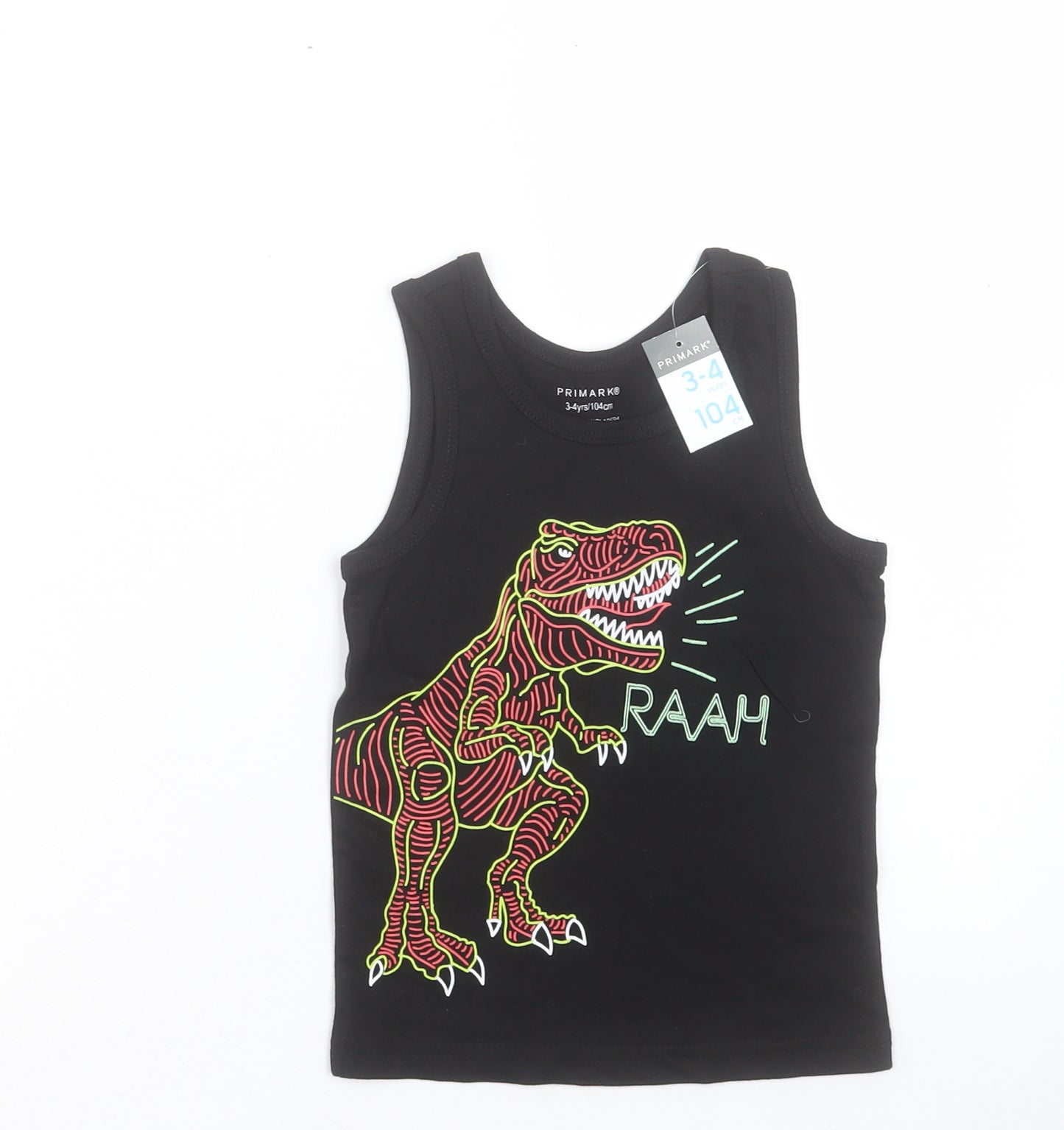 Primark Boys Black Cotton Basic Tank Size 3-4 Years Crew Neck Pullover - Raah