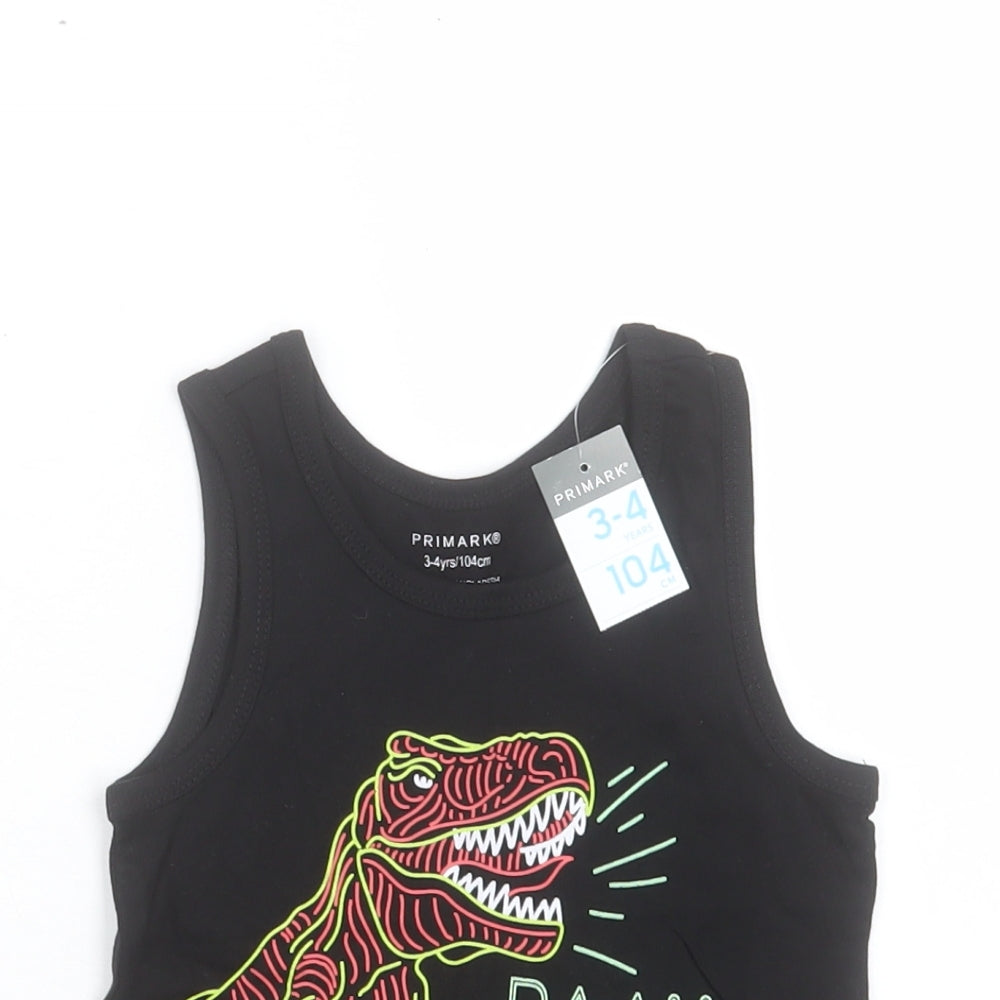 Primark Boys Black Cotton Basic Tank Size 3-4 Years Crew Neck Pullover - Raah