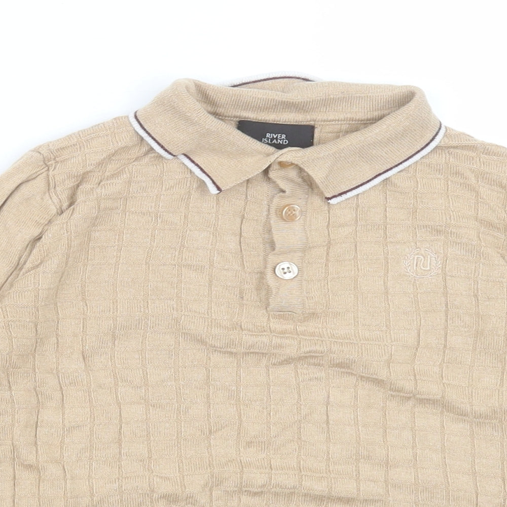 River Island Boys Beige Acrylic Basic Polo Size 5-6 Years Collared Button