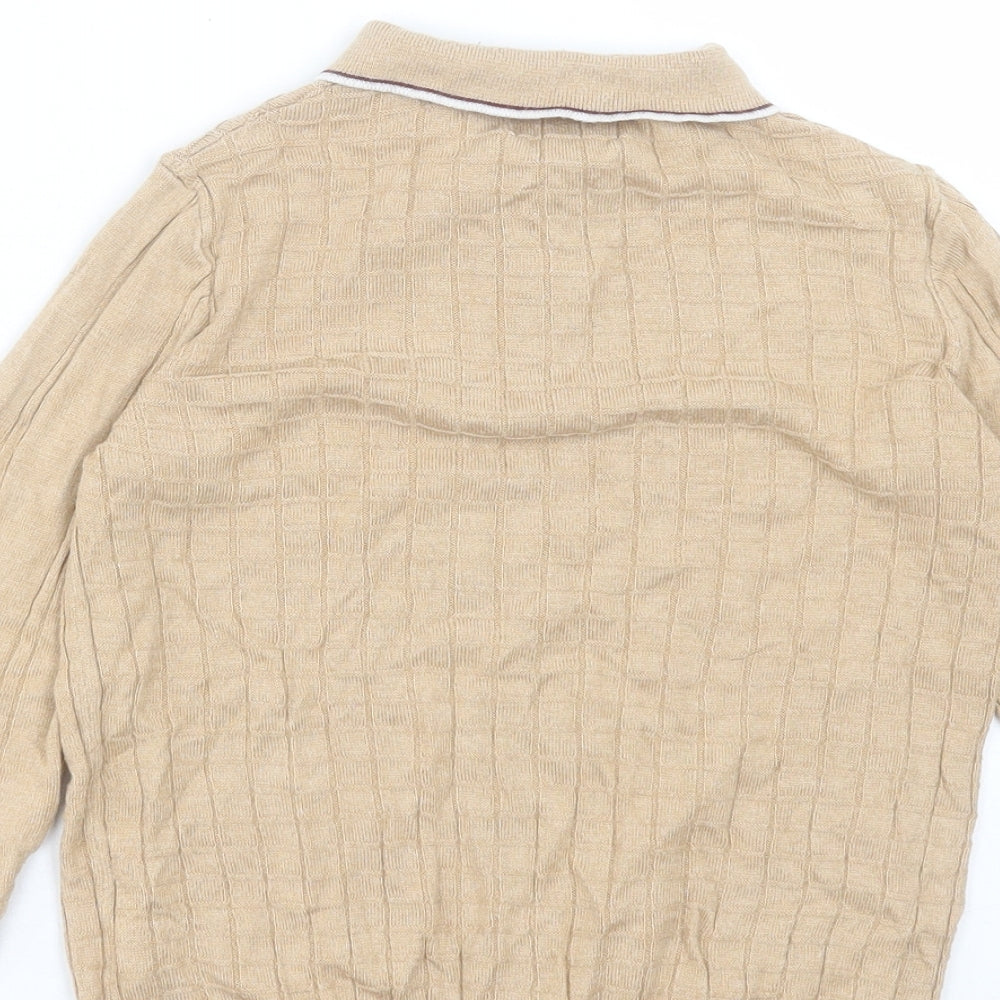 River Island Boys Beige Acrylic Basic Polo Size 5-6 Years Collared Button