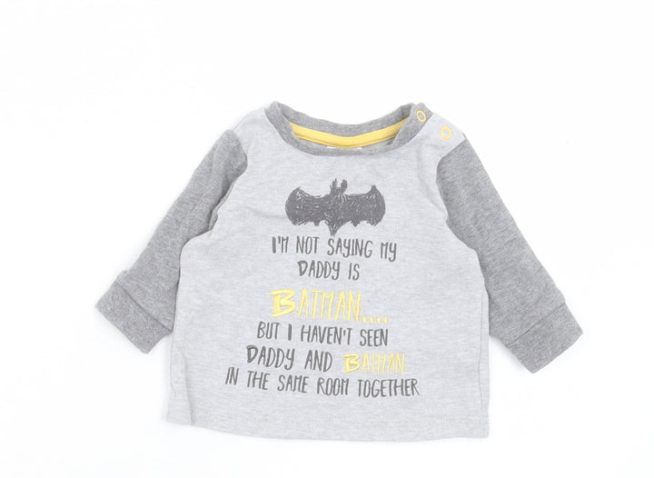 Matalan Boys Grey Cotton Basic Casual Size 0-3 Months Crew Neck Button - Batman