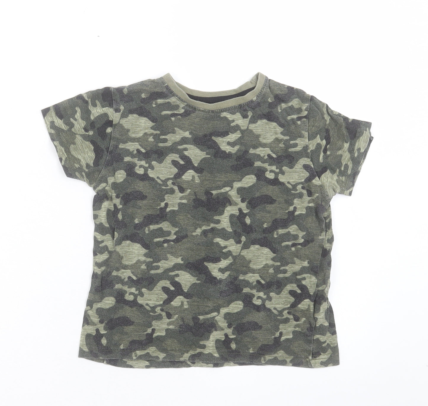Primark Boys Green Camouflage Cotton Basic T-Shirt Size 5-6 Years Crew Neck Pullover