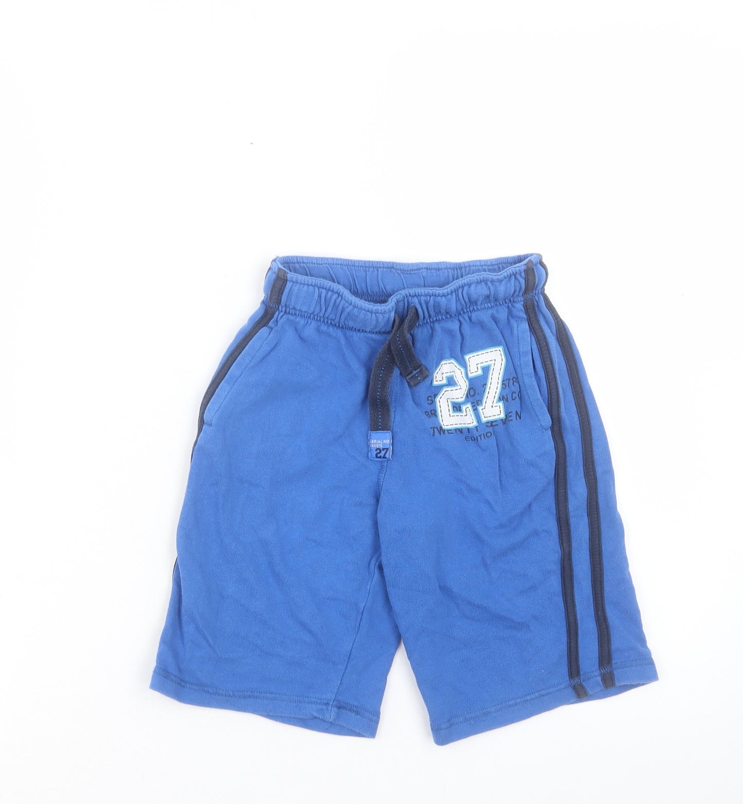NEXT Boys Blue Striped Cotton Sweat Shorts Size 4-5 Years Regular Drawstring