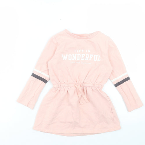 F&F Girls Pink Cotton Jumper Dress Size 5-6 Years Crew Neck Pullover - Life Is Wonderful