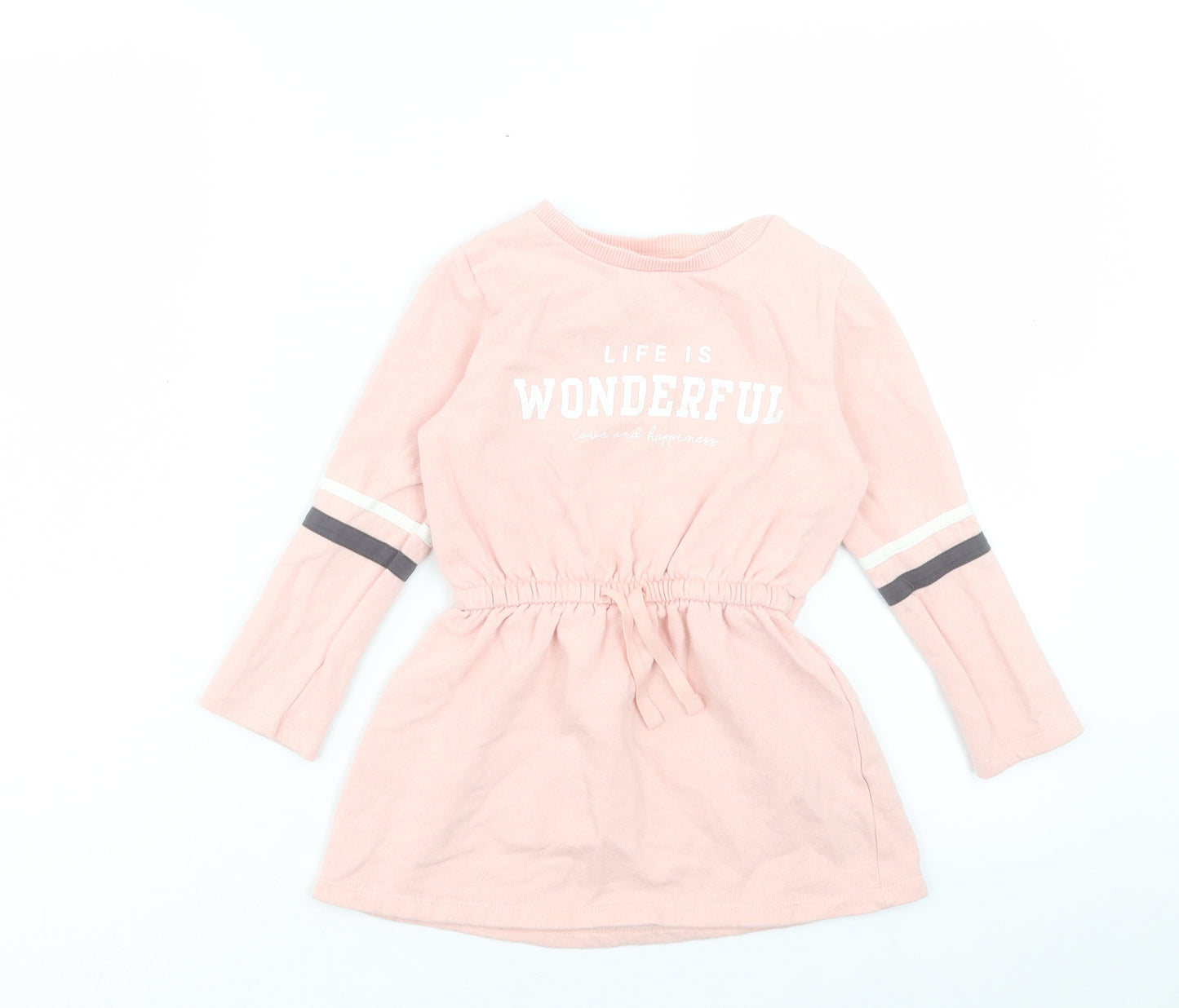 F&F Girls Pink Cotton Jumper Dress Size 5-6 Years Crew Neck Pullover - Life Is Wonderful