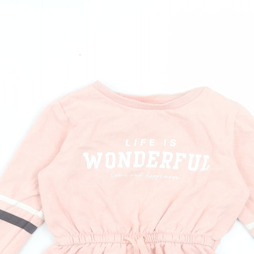 F&F Girls Pink Cotton Jumper Dress Size 5-6 Years Crew Neck Pullover - Life Is Wonderful