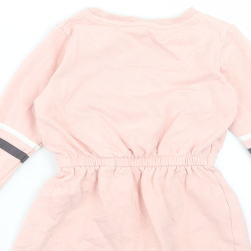 F&F Girls Pink Cotton Jumper Dress Size 5-6 Years Crew Neck Pullover - Life Is Wonderful