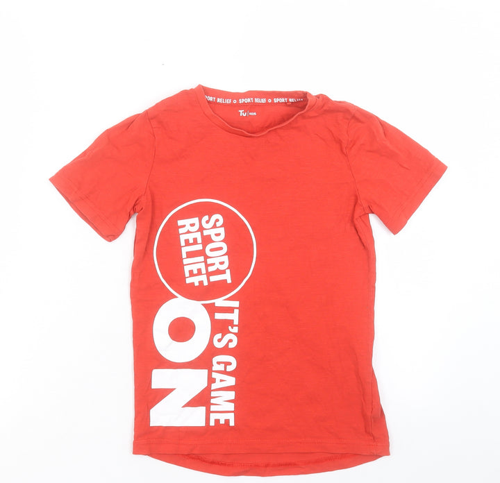 TU Boys Red Cotton Basic T-Shirt Size 7-8 Years Crew Neck Pullover - Sport Relief