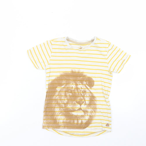 Mothercare Boys Yellow Striped Cotton Basic T-Shirt Size 5-6 Years Crew Neck Pullover - Lion