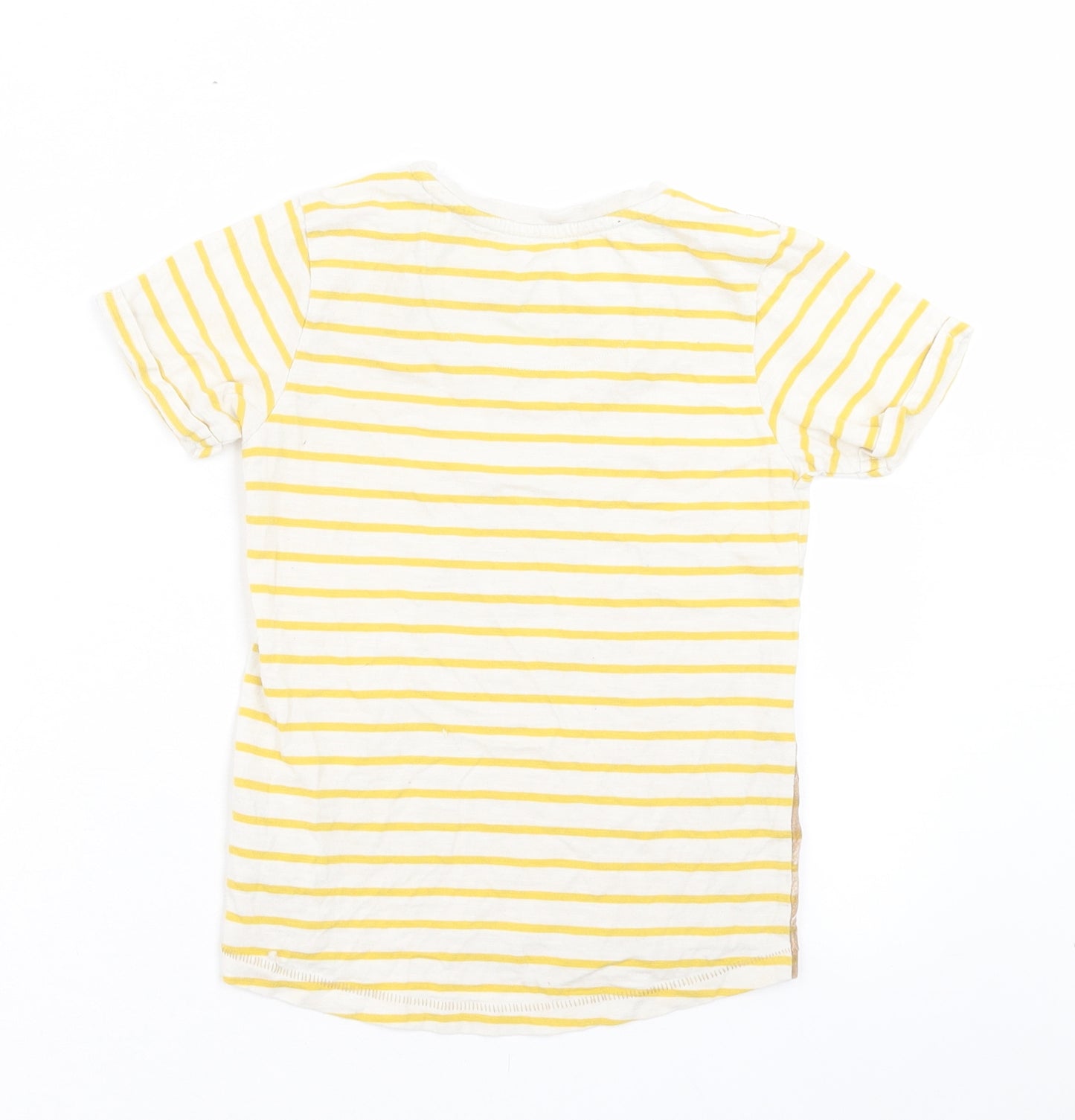 Mothercare Boys Yellow Striped Cotton Basic T-Shirt Size 5-6 Years Crew Neck Pullover - Lion