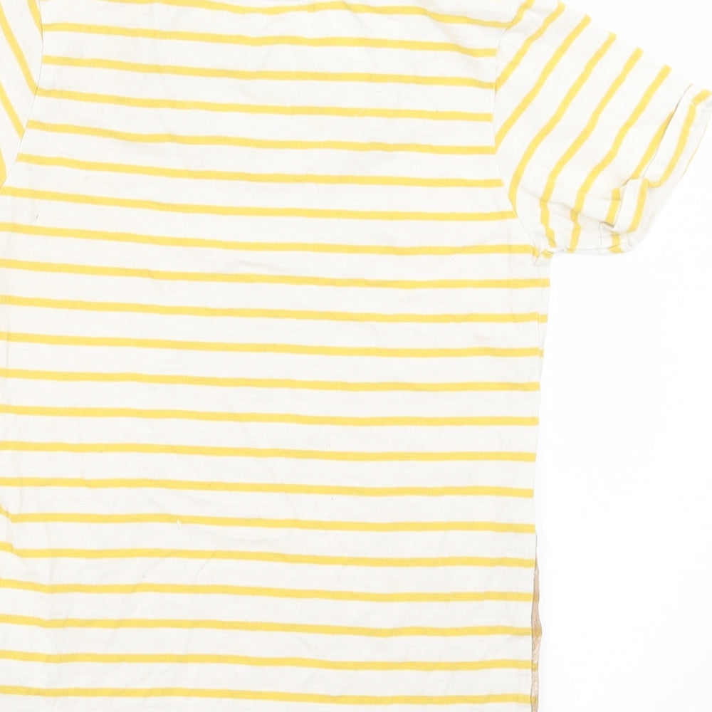 Mothercare Boys Yellow Striped Cotton Basic T-Shirt Size 5-6 Years Crew Neck Pullover - Lion