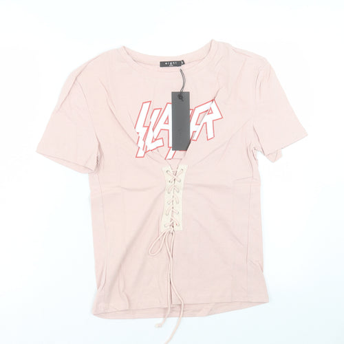 eight Womens Pink Cotton Basic T-Shirt Size S Crew Neck